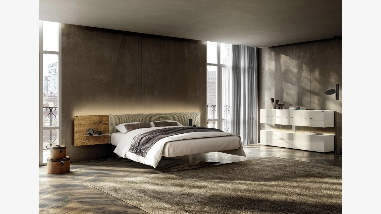 Bed with wooden headboard Steel 1717 by Lago
