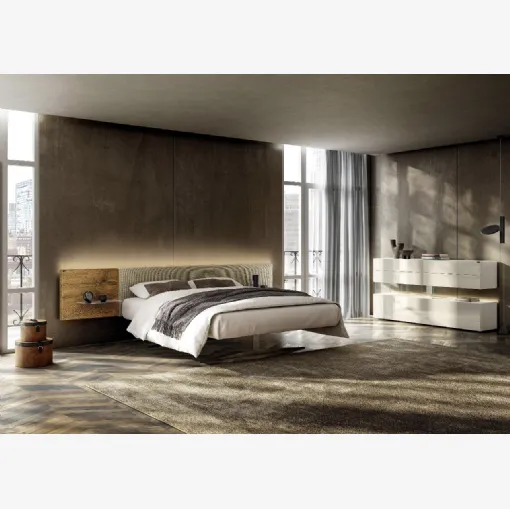 Bed with wooden headboard Steel 1717 by Lago