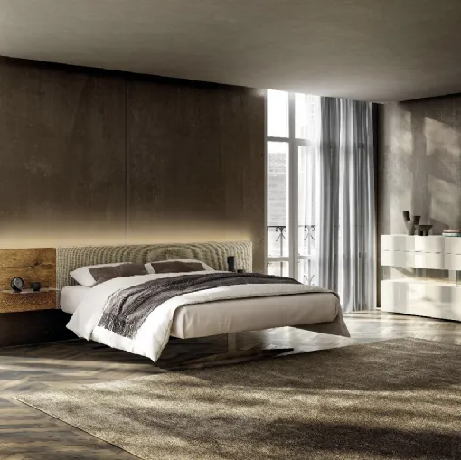 Bed with wooden headboard Steel 1717 by Lago