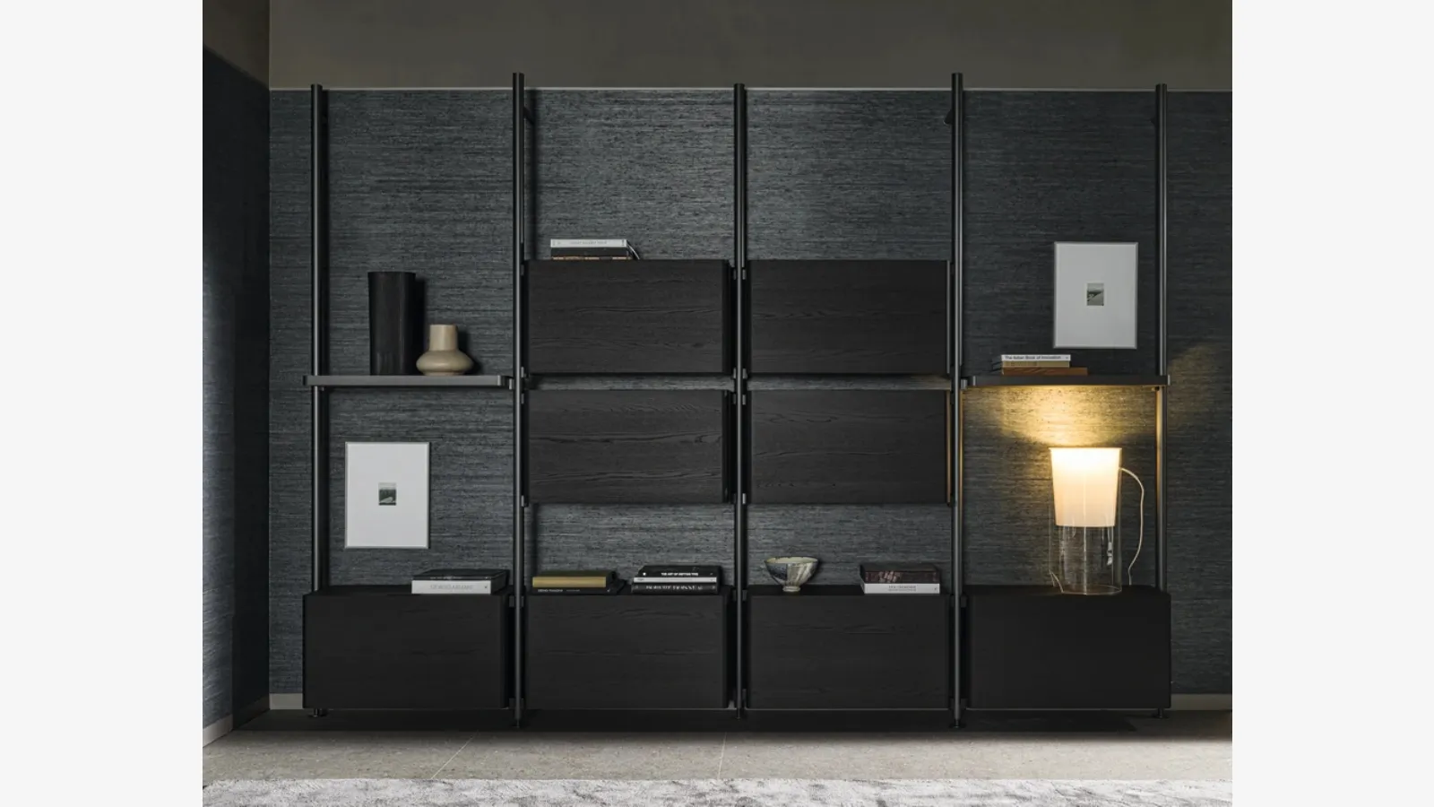 Hector bookcase in aluminum and wood by Molteni & C