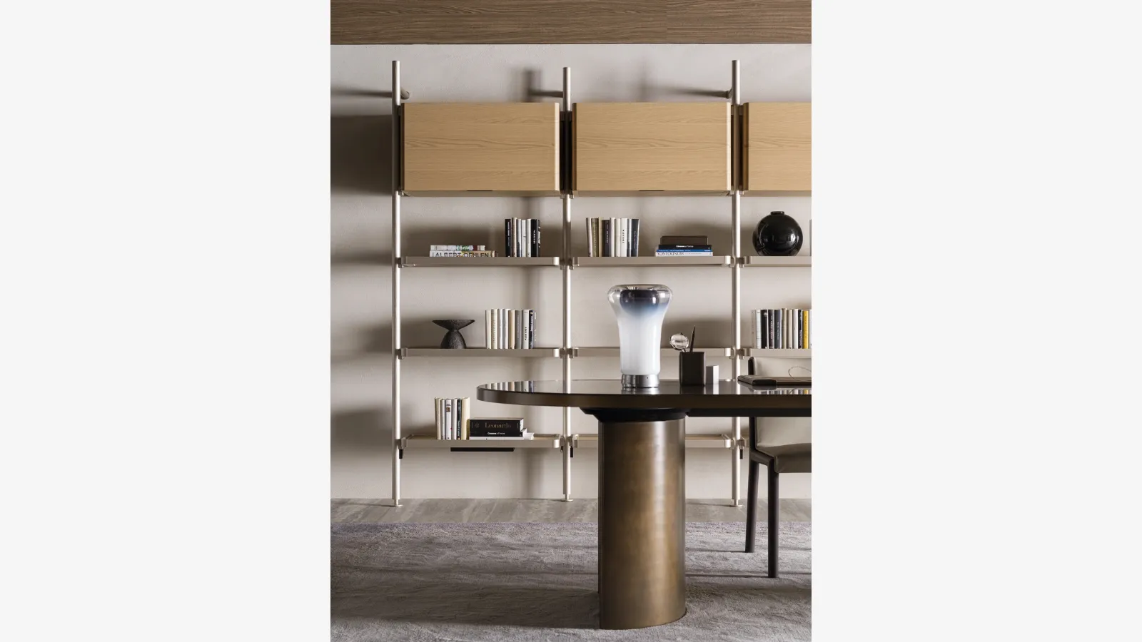 Hector bookcase in aluminum and wood by Molteni & C