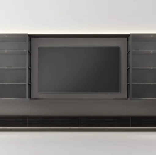Abacus Graphite equipped wall unit in lacquered and stained ebony by Rimadesio.
