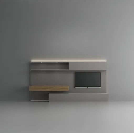Abacus Arctic Grey Equipped Wall Unit in glass and walnut by Rimadesio.