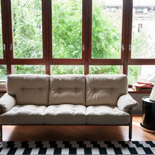 Linear fabric sofa in Sella by Tacchini