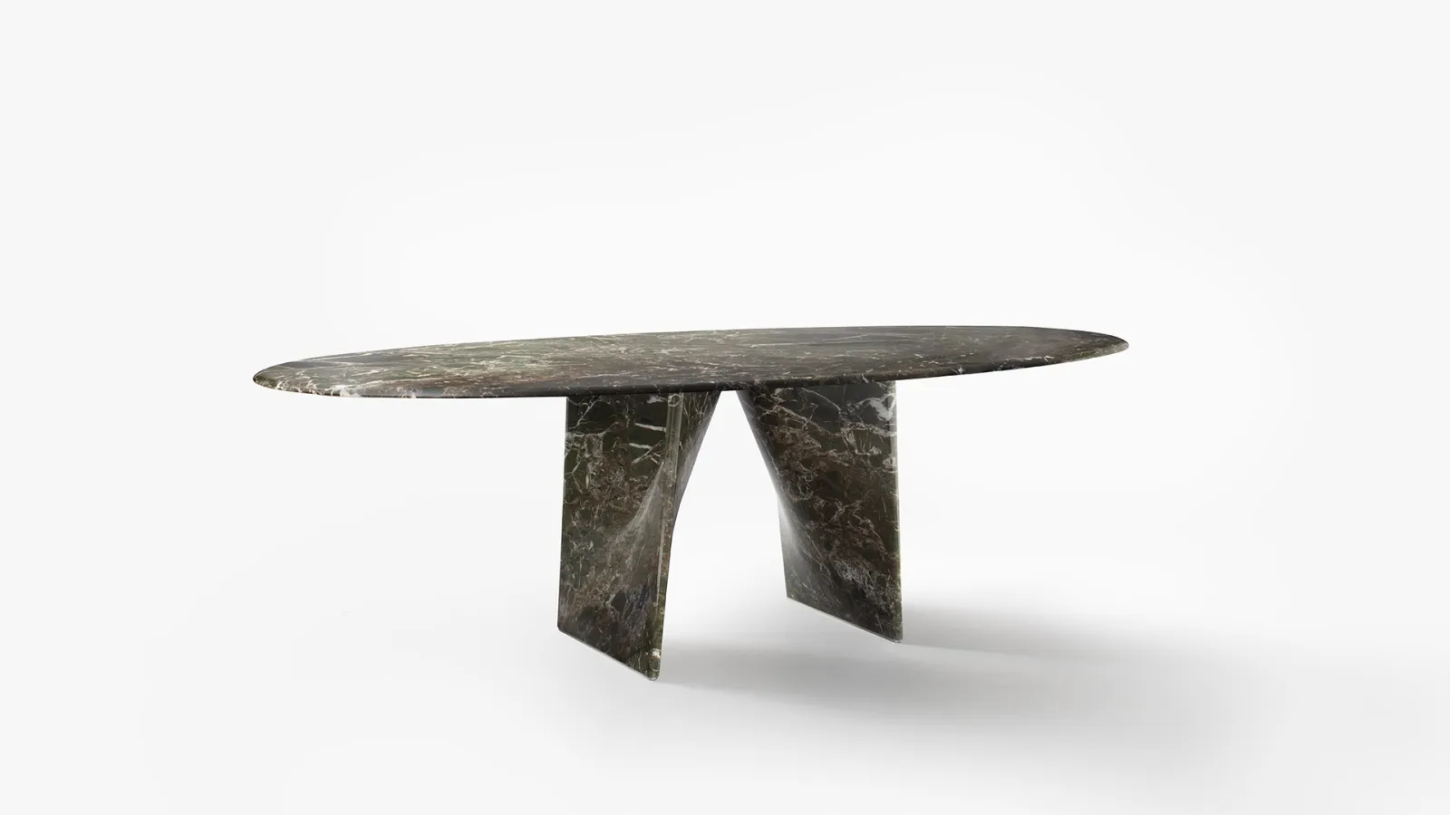 Lambda table in Green Lepanto marble by Rimadesio.