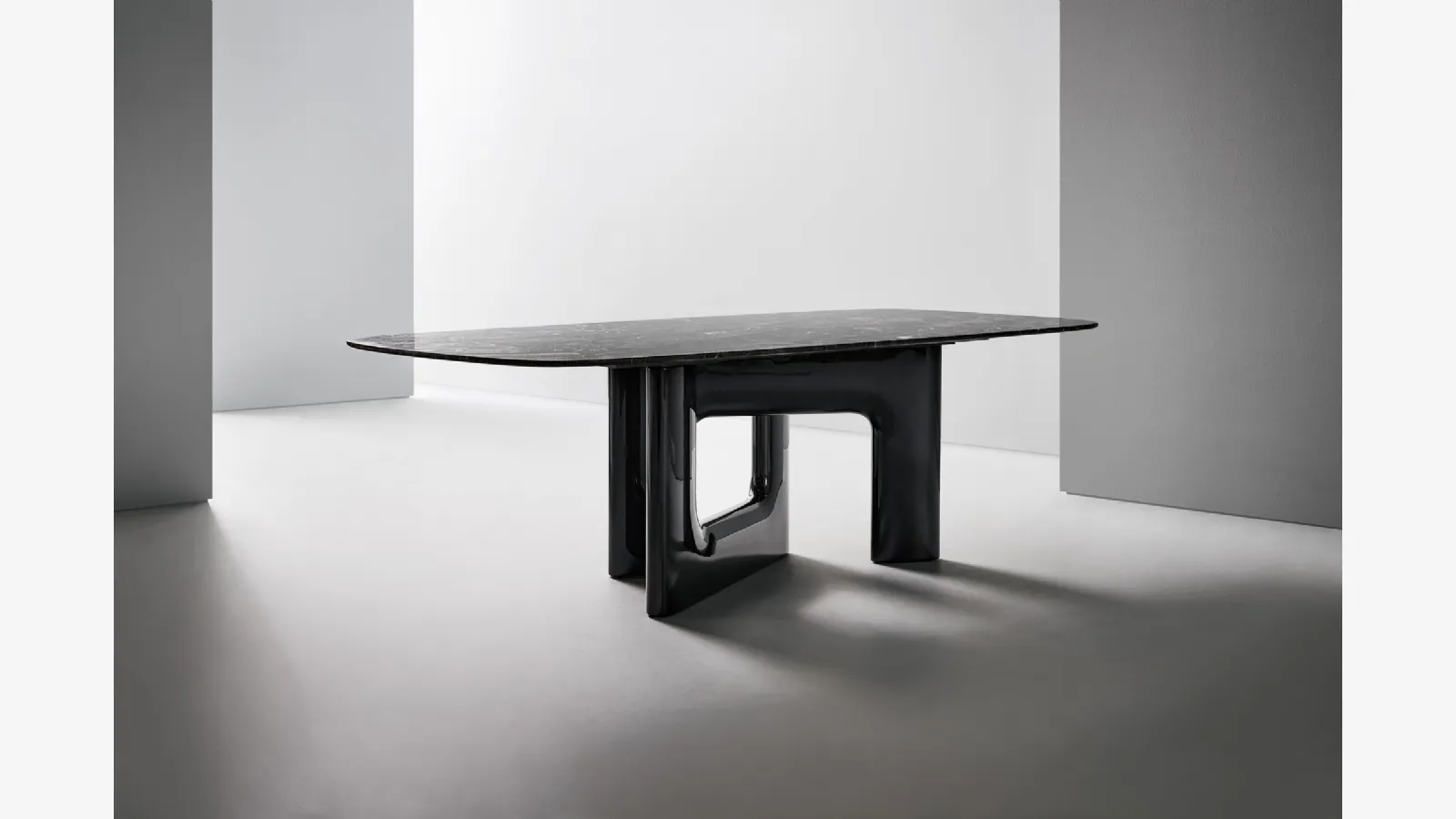Liaison design table by Bonaldo, featuring a marble top and a polyurethane base