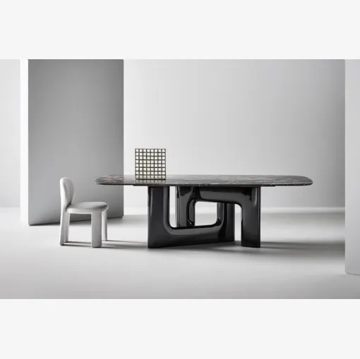 Design table Liaison with marble top and polyurethane base by Bonaldo