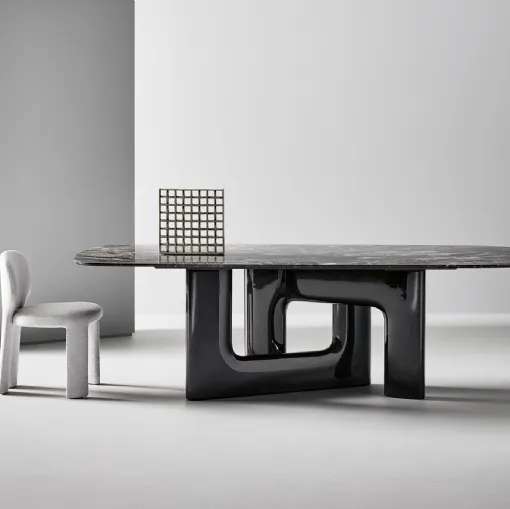 Design table Liaison with marble top and polyurethane base by Bonaldo