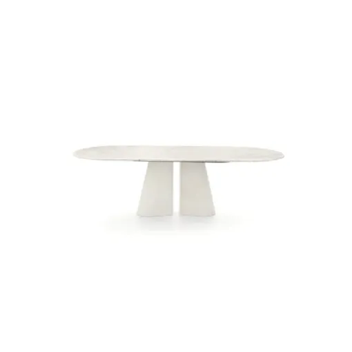 Oval Pillar table in marble and cement by Ditre Italia.