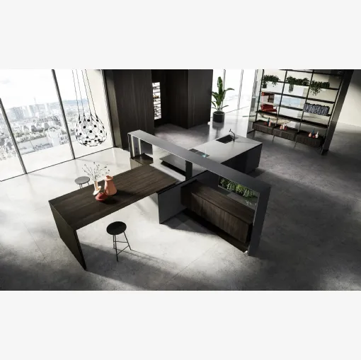 Nautilia 05 Design Kitchen with Island in Fenix NTM Bromo Grey and Smoked Oak by Arrital