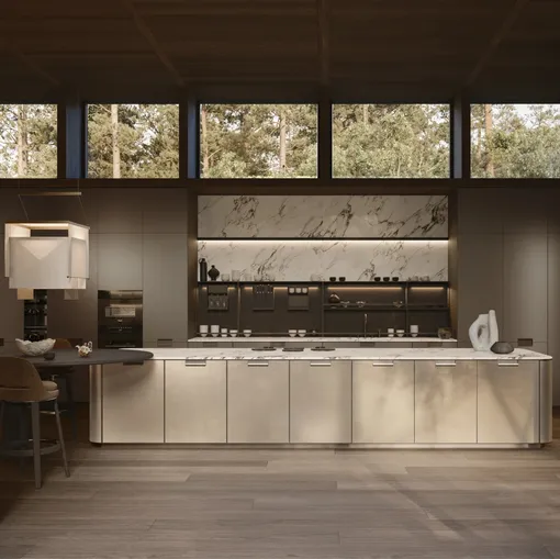 Design Kitchen with Physis island in Bronze lacquer and Iris by Molteni & C