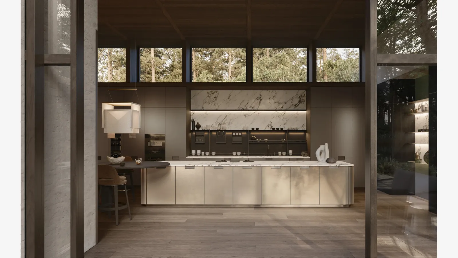 Design Kitchen with Physis island in Bronze lacquer and Iris by Molteni & C