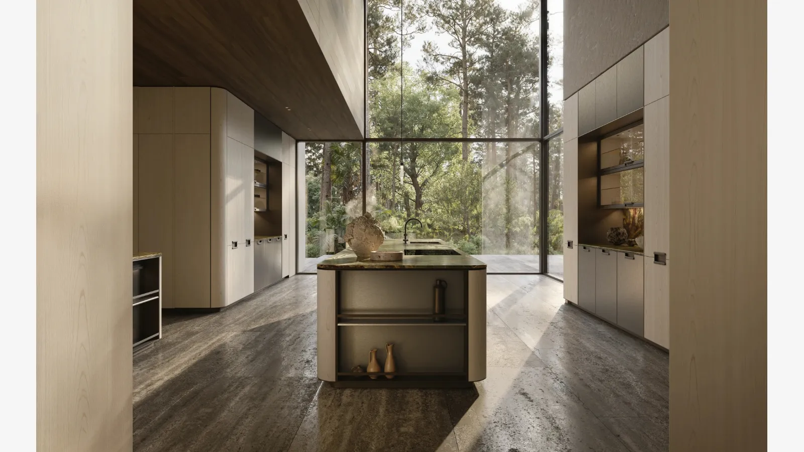 Physis Design Kitchen in Lacquered Pewter and Oak by Molteni & C