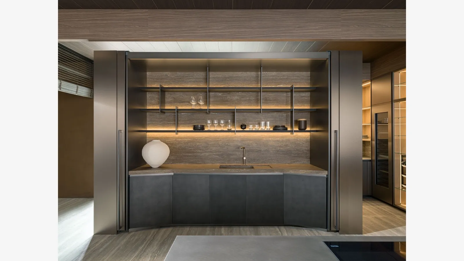 Tivalì 2|0 Design Kitchen By Yabu Pushelberg in Anthracite Lacquer by Molteni & C